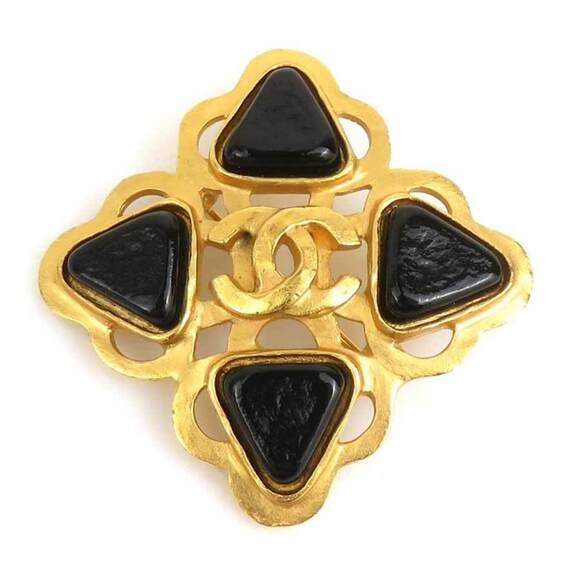CHANEL Authentic Black Logo Brooch